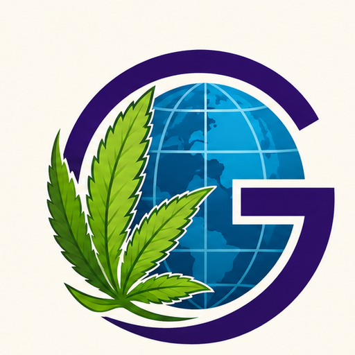 GROWS globe and cannabis leaf logo